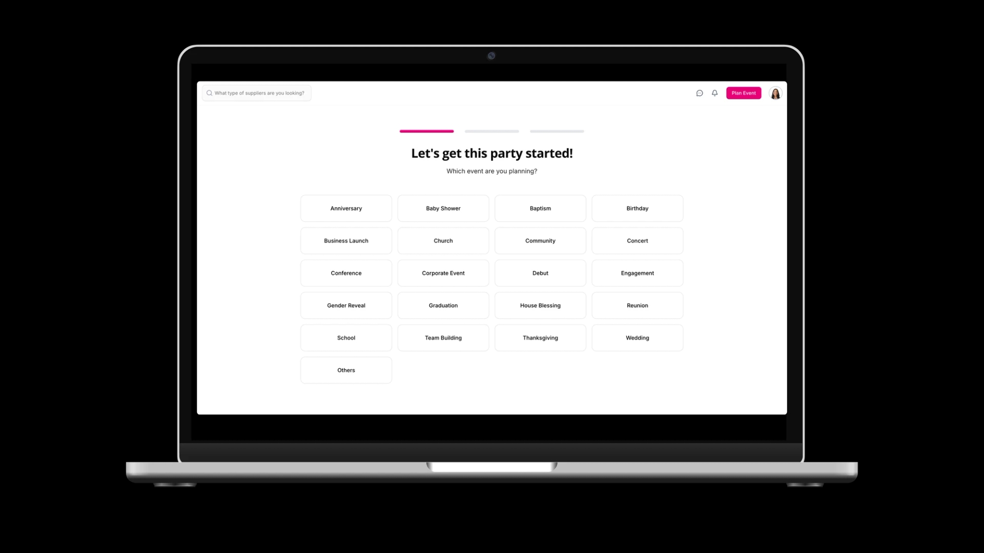Laptop showing wedding planning interface